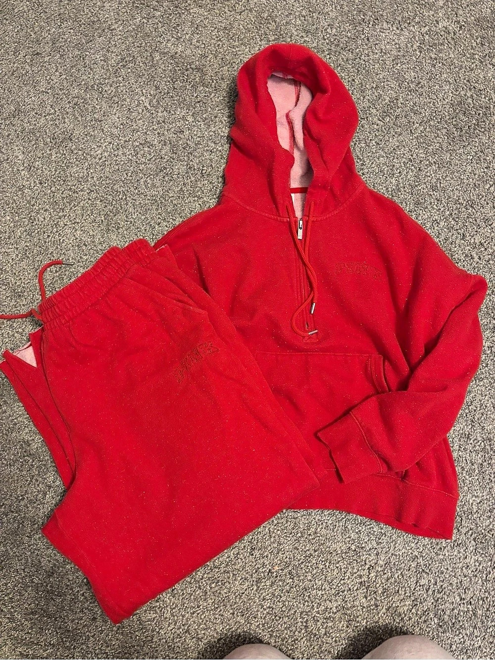 PINK Red Hoodie Jogger Set Size Large
